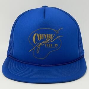 Vintage 80s Country Gold Tour 89 Trucker Hat Baseball Cap Mesh Snapback Blue